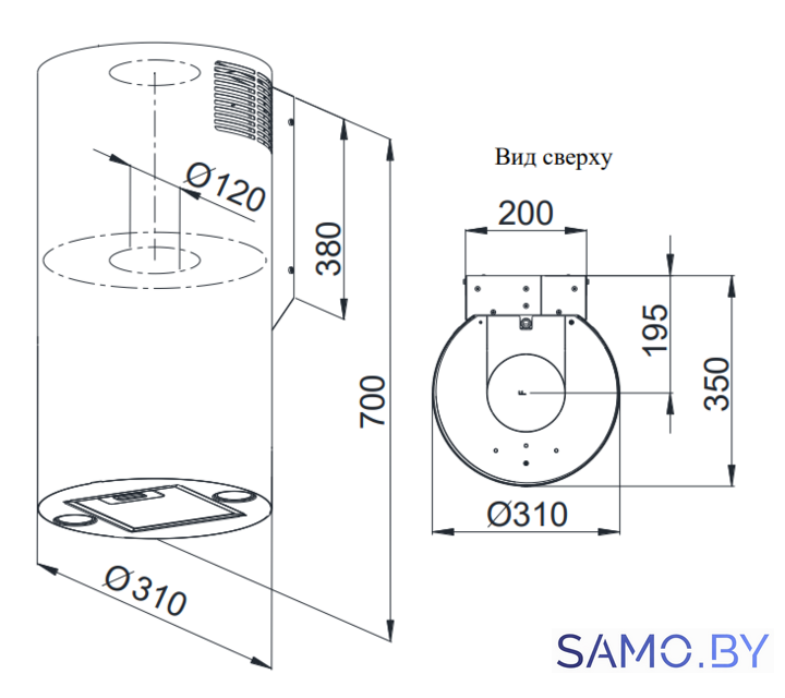 Кухонная вытяжка Weissgauff Tubus 700 PB BL - Изображение №2 — Интернет-магазин samo.by
