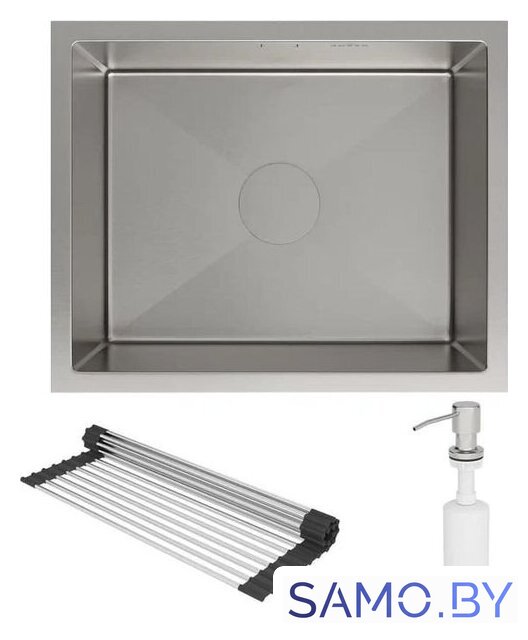 Кухонная мойка Roxen Uno 560210-54 под столешницу сатин/матовая поверхность (ролл-мат, дозатор, сифон) - Изображение №3 — Интернет-магазин samo.by