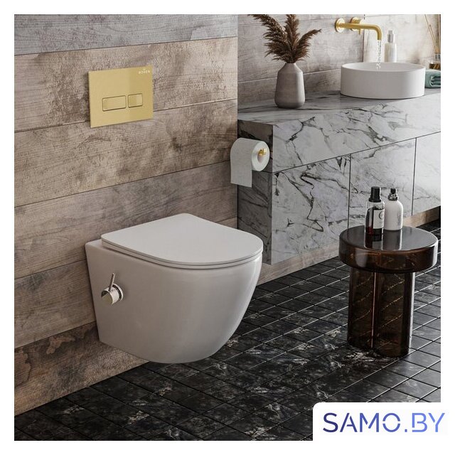 Унитаз подвесной Roxen Antares Bidet в комплекте с инсталляцией StounFix Dual Fresh 6 в 1 968099 (кнопка: брашированное золото) - Изображение №8 — Интернет-магазин samo.by