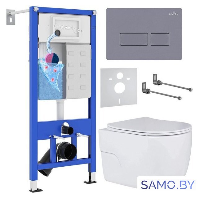 Унитаз подвесной Roxen Porto в комплекте с инсталляцией StounFix Dual Fresh 6 в 1 966779 (кнопка: серый гранит) - Изображение №1 — Интернет-магазин samo.by