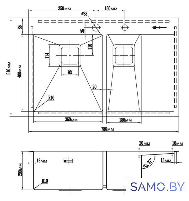 Кухонная мойка Omoikiri Akisame 78-2-GM-R 4973102 (вороненая сталь) - Изображение №2 — Интернет-магазин samo.by