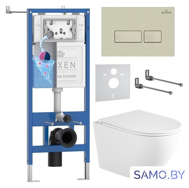 Унитаз подвесной Roxen Antares Tornado Long в комплекте с инсталляцией StounFix Dual Fresh 6 в 1 868416 (кнопка: пастель бежевый матовая) - Изображение №1 — Интернет-магазин samo.by