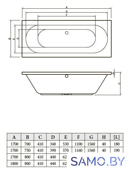 Ванна Bonito Home Ilias 180x80 (с ножками) - Изображение №3 — Интернет-магазин samo.by