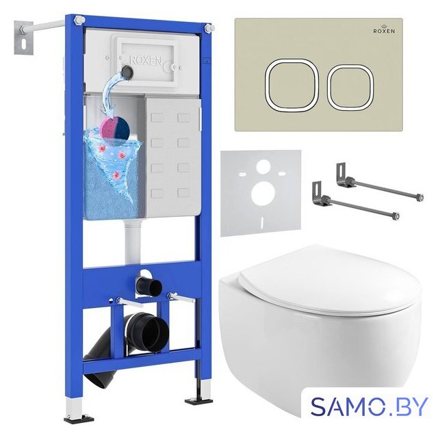 Унитаз подвесной Roxen Egg в комплекте с инсталляцией StounFix Dual Fresh 6 в 1 966619 (кнопка: бежевый) - Изображение №1 — Интернет-магазин samo.by
