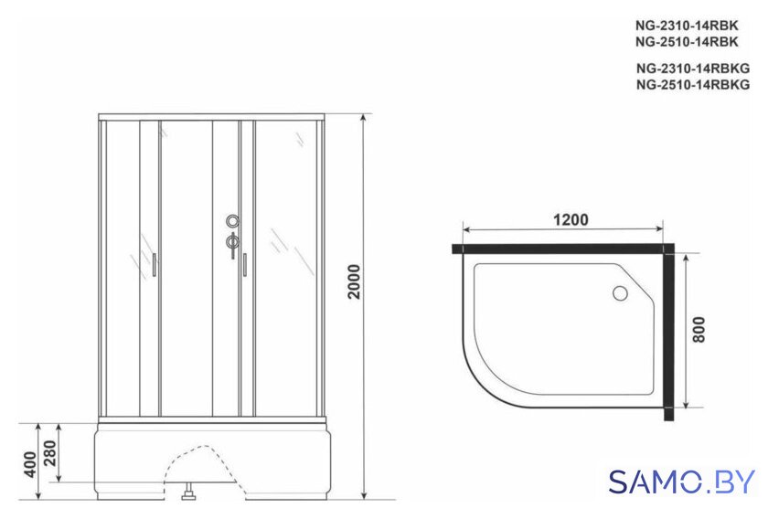 Душевая кабина Niagara NG-2510-14RBK 120x80x215 - Изображение №4 — Интернет-магазин samo.by