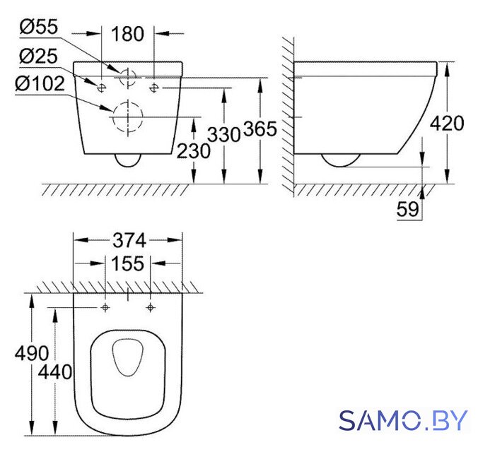 Унитаз подвесной Grohe Euro 3920600H (без сиденья) - Изображение №4 — Интернет-магазин samo.by
