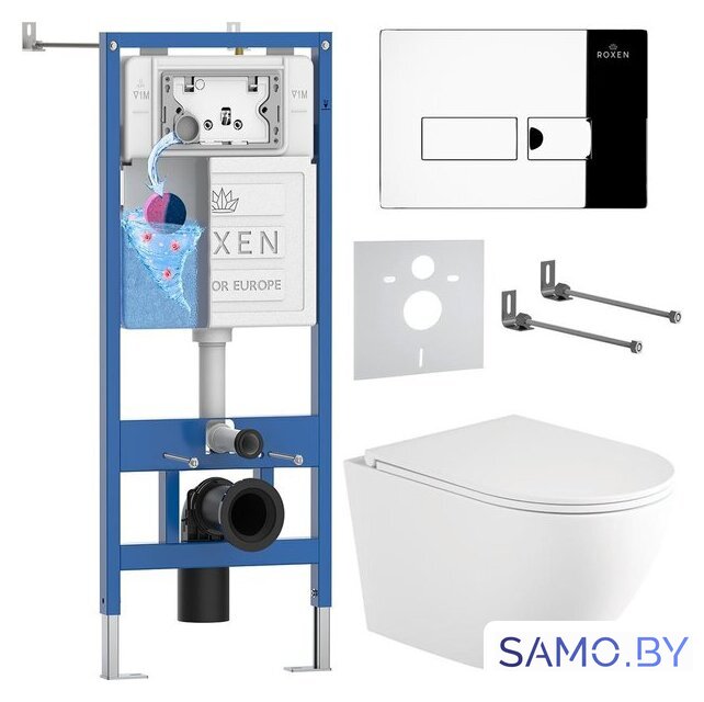 Унитаз подвесной Roxen Antares Tornado Long в комплекте с инсталляцией StounFix Dual Fresh 6 в 1 868414 (кнопка: хром глянцевый глянцевая) - Изображение №1 — Интернет-магазин samo.by