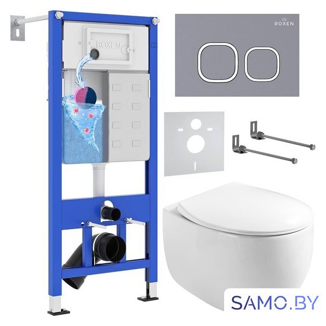 Унитаз подвесной Roxen Egg в комплекте с инсталляцией StounFix Dual Fresh 6 в 1 966436 (кнопка: серый бетон) - Изображение №1 — Интернет-магазин samo.by