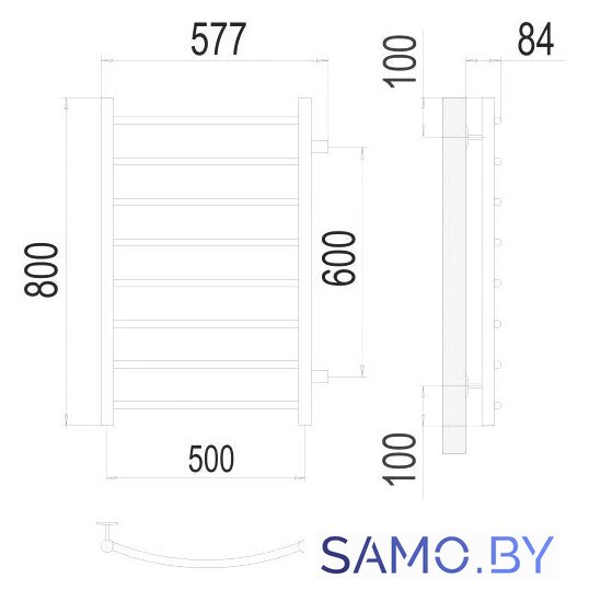 Полотенцесушитель TERMINUS Классик П8 500x800 бп 600 (хром) - Изображение №3 — Интернет-магазин samo.by