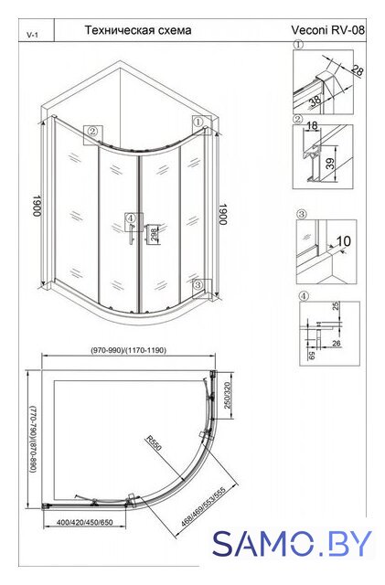Душевой уголок Veconi 120x90 RV08B-12090-01-C3 (стекло прозрачное/черный) - Изображение №2 — Интернет-магазин samo.by