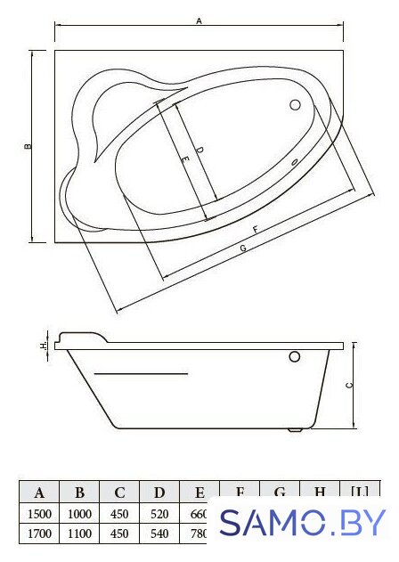 Ванна Bonito Home Rosa 170x110 BH-RA-101-170L/St (с ножками) - Изображение №7 — Интернет-магазин samo.by