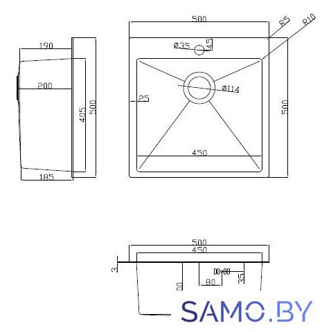 Кухонная мойка ARFEKA Eco AR 500*500 Black PVD Nano - Изображение №15 — Интернет-магазин samo.by