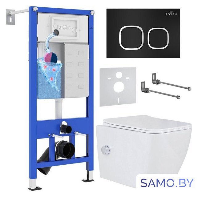 Унитаз подвесной Roxen Cube Bidet One Rimless 6 в 1 StounFix Dual Fresh 546731 (кнопка: черный матовый) - Изображение №1 — Интернет-магазин samo.by