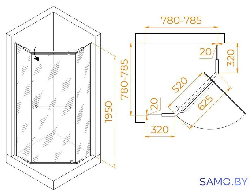 Душевой уголок RGW PA-081B 35088188-14 80x80 (черный/прозрачное стекло) - Изображение №2 — Интернет-магазин samo.by