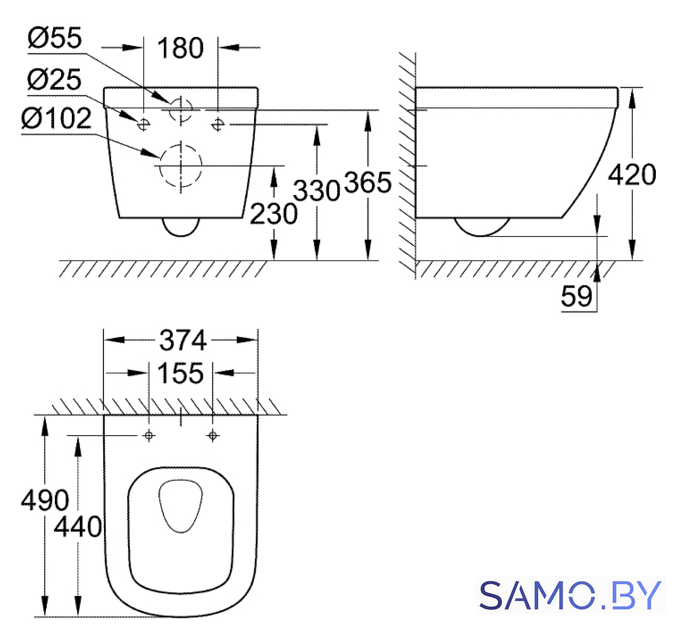 Унитаз подвесной Grohe Euro 39206000 (без сиденья) - Изображение №4 — Интернет-магазин samo.by