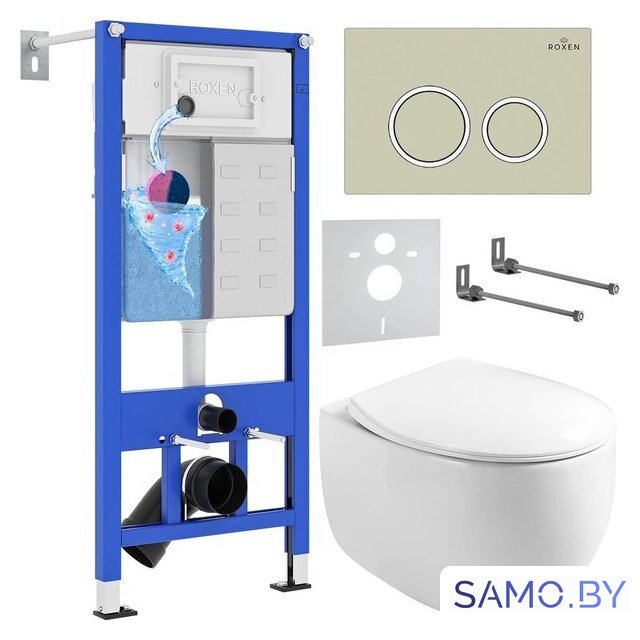 Унитаз подвесной Roxen Egg в комплекте с инсталляцией StounFix Dual Fresh 6 в 1 966284 (кнопка: бежевый) - Изображение №1 — Интернет-магазин samo.by