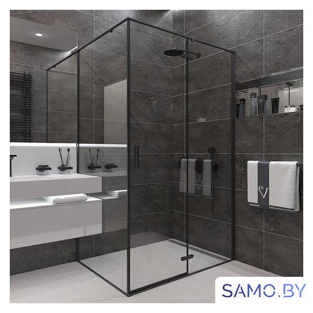 Душевая стенка Veconi 80x195 KP07B-80-01-C4 (стекло прозрачное/черный) - Изображение №2 — Интернет-магазин samo.by