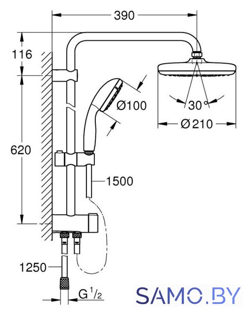 Душевая система  Grohe New Tempesta System 210 26381001 - Изображение №2 — Интернет-магазин samo.by