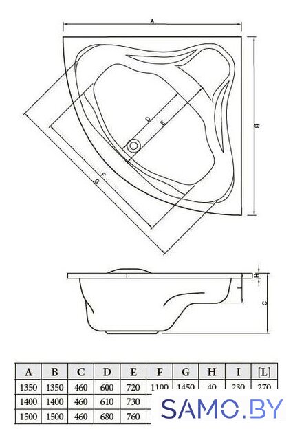 Ванна Bonito Home Andro 150x150 (с ножками) - Изображение №3 — Интернет-магазин samo.by