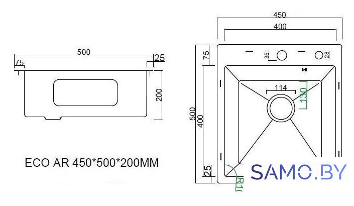 Кухонная мойка ARFEKA ECO AR 450*500 GOLD PVD NANO - Изображение №3 — Интернет-магазин samo.by