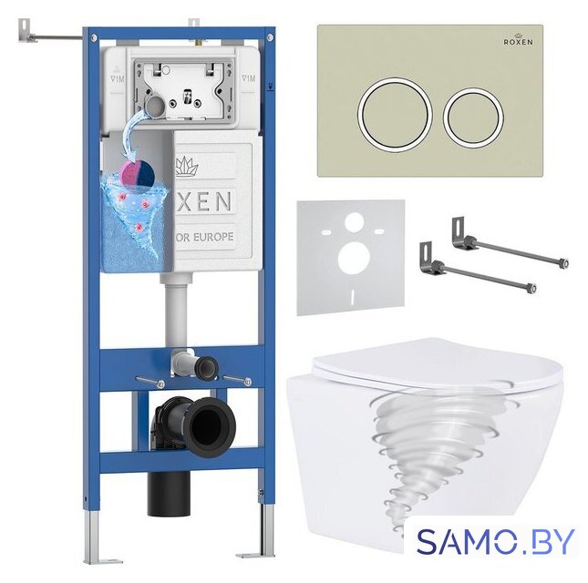 Унитаз подвесной Roxen Antares Tornado Long в комплекте с инсталляцией StounFix Dual Fresh 6 в 1 868411 (кнопка: белый глянцевая) - Изображение №1 — Интернет-магазин samo.by