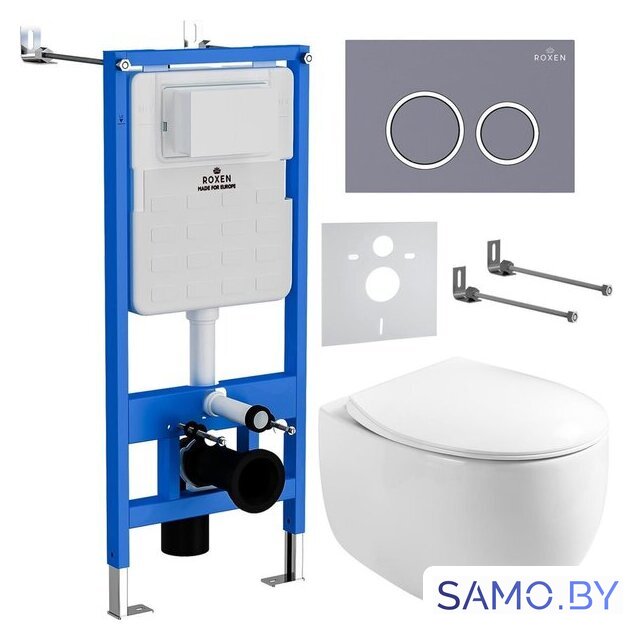 Унитаз подвесной Roxen Egg в комплекте с инсталляцией StounFix Dual Fresh 6 в 1 966160 (кнопка: серый бетон) - Изображение №1 — Интернет-магазин samo.by