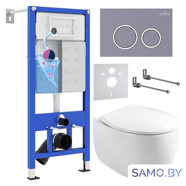 Унитаз подвесной Roxen Egg в комплекте с инсталляцией StounFix Dual Fresh 6 в 1 966160 (кнопка: серый бетон) - Изображение №2 — Интернет-магазин samo.by