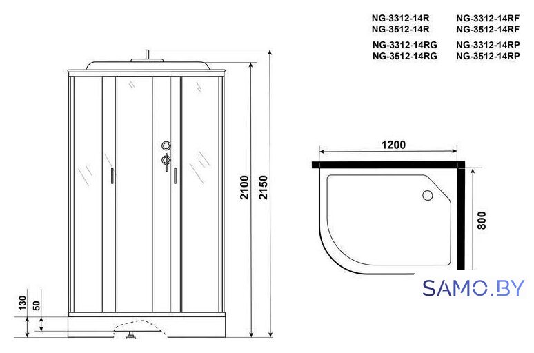 Душевая кабина Niagara NG-3312-14RP 120x80x215 (матовое стекло) - Изображение №4 — Интернет-магазин samo.by