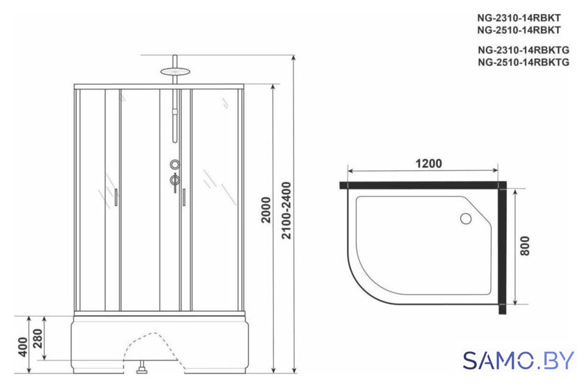 Душевая кабина Niagara NG-2510-14RBKTG 120x80x215 - Изображение №5 — Интернет-магазин samo.by