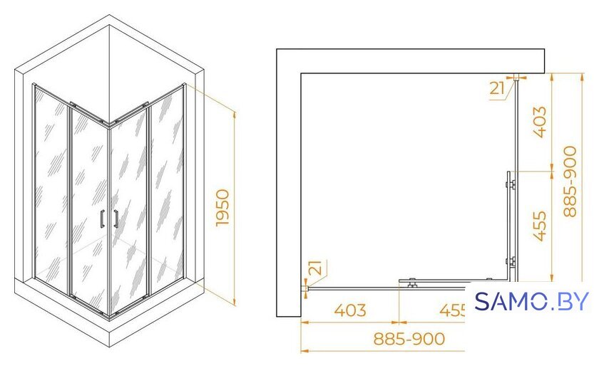 Душевой уголок RGW PA-030B 3508103099-24 90x90 (черный/матовое-сатинат стекло) - Изображение №2 — Интернет-магазин samo.by