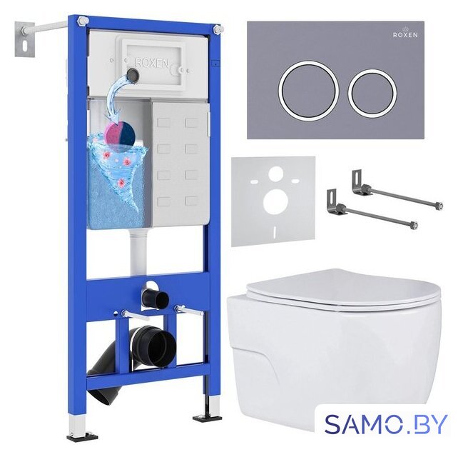 Унитаз подвесной Roxen Porto в комплекте с инсталляцией StounFix Dual Fresh 6 в 1 966078 (кнопка: серый бетон) - Изображение №1 — Интернет-магазин samo.by