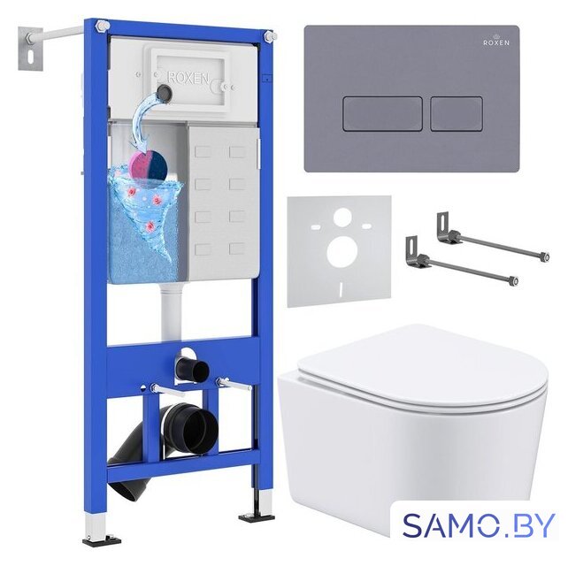 Унитаз подвесной Roxen Simple Compact в комплекте с инсталляцией StounFix Dual Fresh 6 в 1 966808 (кнопка: серый гранит) - Изображение №1 — Интернет-магазин samo.by