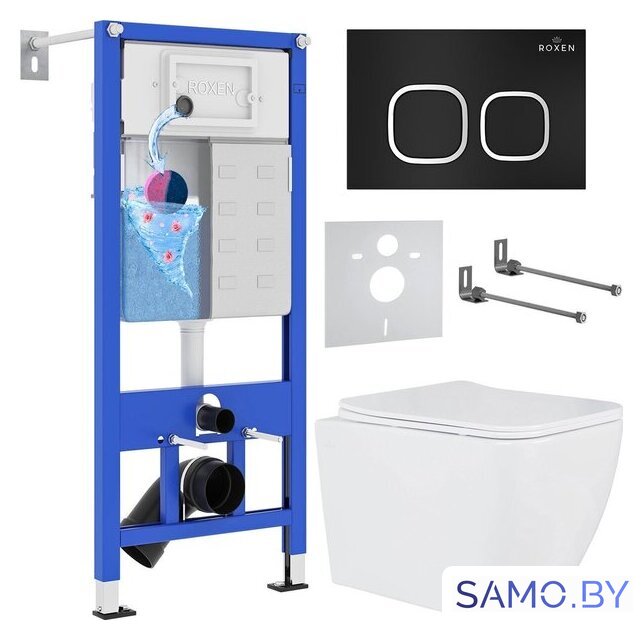 Унитаз подвесной Roxen Cube One Rimless 6 в 1 StounFix Dual Fresh 543879 (кнопка: черный матовый) - Изображение №1 — Интернет-магазин samo.by
