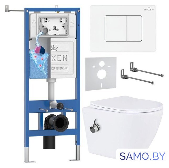 Унитаз подвесной Roxen Antares Bidet в комплекте с инсталляцией StounFix Dual Fresh 6 в 1 868648 (кнопка: брашированное золото матовая) - Изображение №1 — Интернет-магазин samo.by