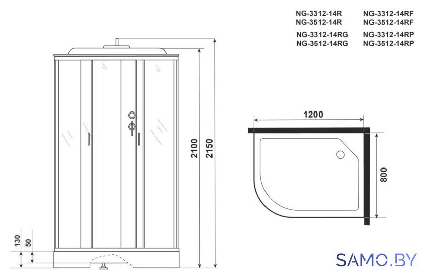Душевая кабина Niagara NG-3312-14R 120x80x215 (матовое стекло) - Изображение №3 — Интернет-магазин samo.by