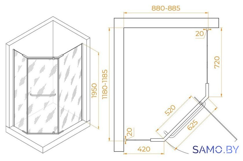 Душевой уголок RGW PA-091B 35089192-14 90x120 (черный/прозрачное стекло) - Изображение №2 — Интернет-магазин samo.by
