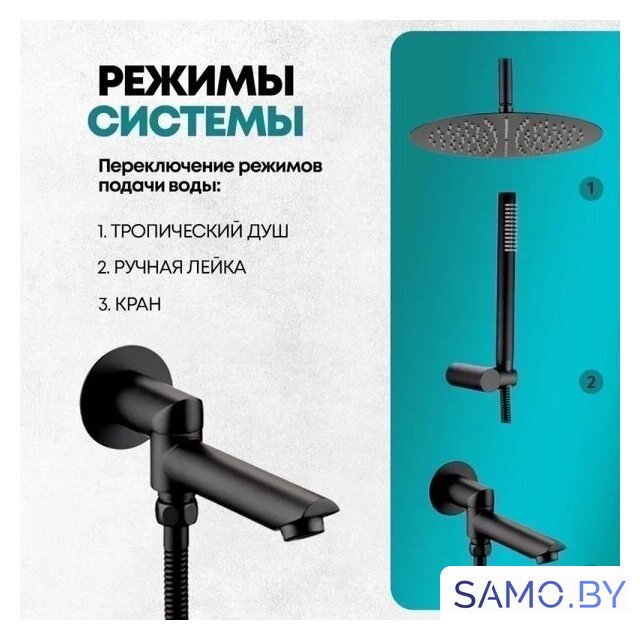Душевая система  Grocenberg GB5099BL-2 (черный матовый) - Изображение №10 — Интернет-магазин samo.by
