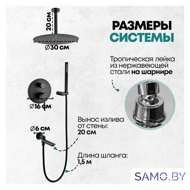 Душевая система  Grocenberg GB5099BL-2 (черный матовый) - Изображение №9 — Интернет-магазин samo.by