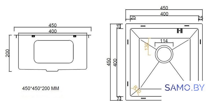 Кухонная мойка ARFEKA ECO AR 450*450 GOLD PVD NANO - Изображение №10 — Интернет-магазин samo.by