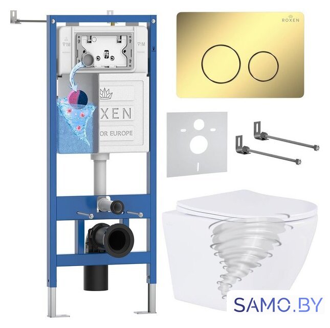 Унитаз подвесной Roxen Antares Tornado в комплекте с инсталляцией StounFix Dual Fresh 6 в 1 868481 (кнопка: золото глянцевая) - Изображение №1 — Интернет-магазин samo.by