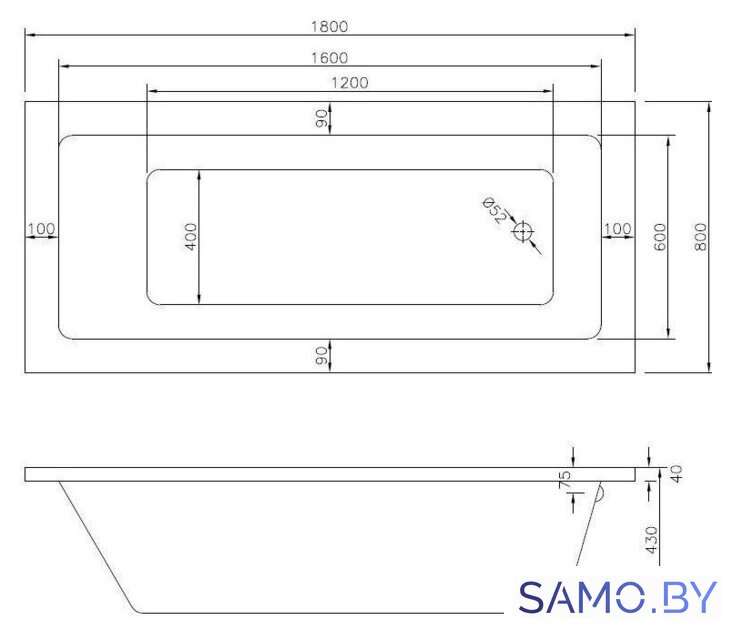 Ванна Bonito Home Saga 180x80 BH-SA-206-180-80/St (с ножками) - Изображение №4 — Интернет-магазин samo.by
