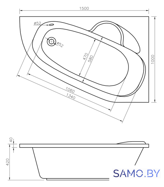 Ванна Lavinia Boho Bell Pro 150x100 R 3702150R - Изображение №6 — Интернет-магазин samo.by