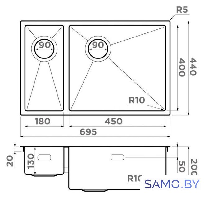 Кухонная мойка Omoikiri Taki 69-2-U/IF-GB-R Side (графит) - Изображение №2 — Интернет-магазин samo.by