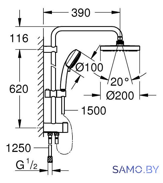 Душевая система  Grohe New Tempesta Cosmopolitan System 200 27394002 - Изображение №5 — Интернет-магазин samo.by