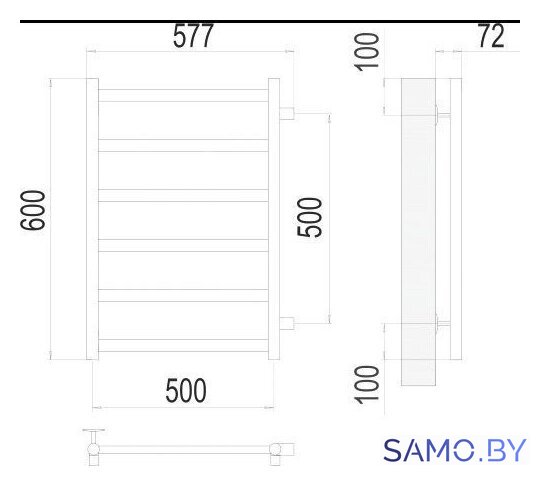 Полотенцесушитель TERMINUS Аврора П6 500x600 бп (матовое золото) - Изображение №2 — Интернет-магазин samo.by