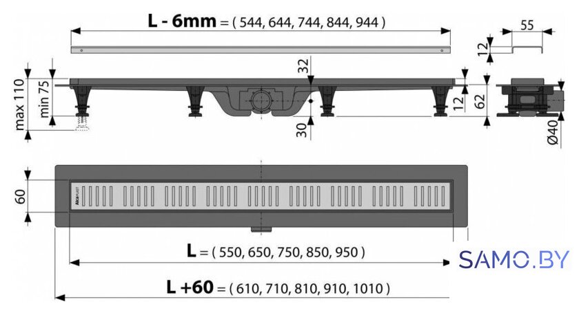 Трап/канал Alcaplast APZ10-950M - Изображение №2 — Интернет-магазин samo.by