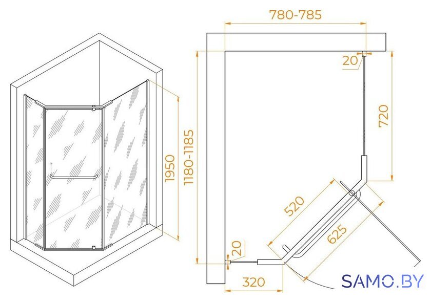 Душевой уголок RGW PA-091B 35089182-14 80x120 (черный/прозрачное стекло) - Изображение №2 — Интернет-магазин samo.by
