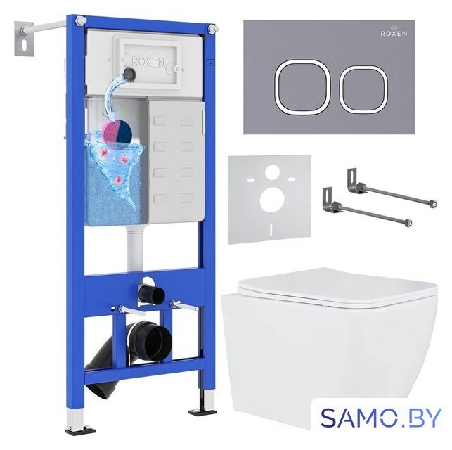 Унитаз подвесной Roxen Cube в комплекте с инсталляцией StounFix Dual Fresh 6 в 1 966383 (кнопка: серый бетон) - Изображение №1 — Интернет-магазин samo.by