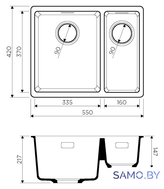 Кухонная мойка Omoikiri Kata 55-2-U BE - Изображение №2 — Интернет-магазин samo.by
