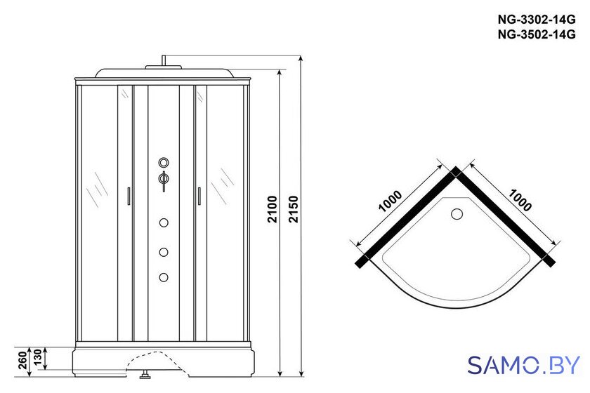 Душевая кабина Niagara NG-3302-14G 100x100x215 (матовое стекло) - Изображение №3 — Интернет-магазин samo.by